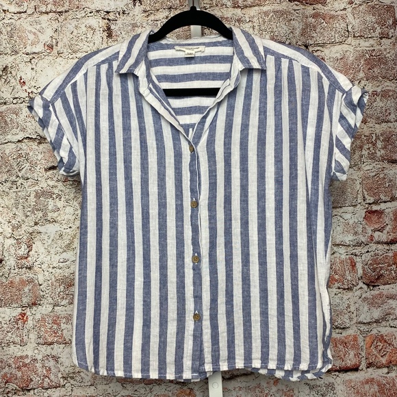 Beachlunchlounge Womenʻs Striped Linen Cotton Button Down Blouse XS - Picture 1 of 5